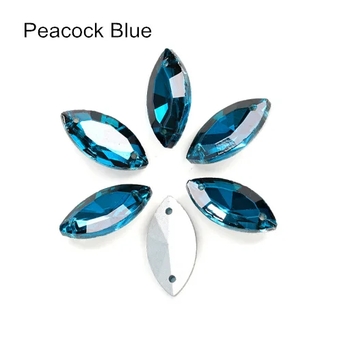 QUARKZMAN - 50 Pierres Strass Acrylique Œil De Cheval Bleu Foncé 20x9mm - Dos Plat Pour Créations DIY & Déco
