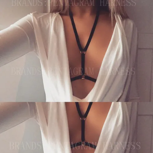 

Womens Black Elastic Body Harness Cage bra bondage strappy Sexy Crop Top Lingerie frame Fetish Exotic bra Pastel Goth Corset