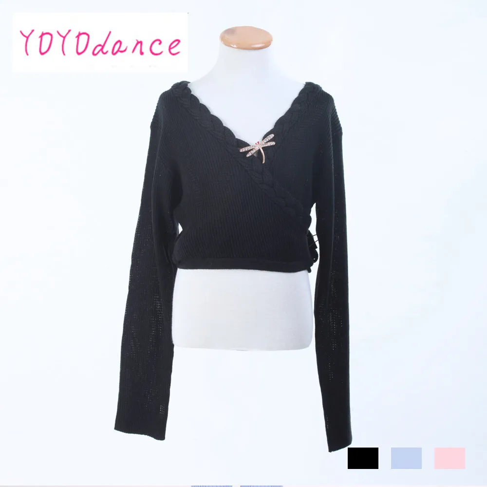 3 Colors Girls Ballet Knitted Crossover Cardigan Wrap Kids Dance Sweater Dancewear Top Bailarina