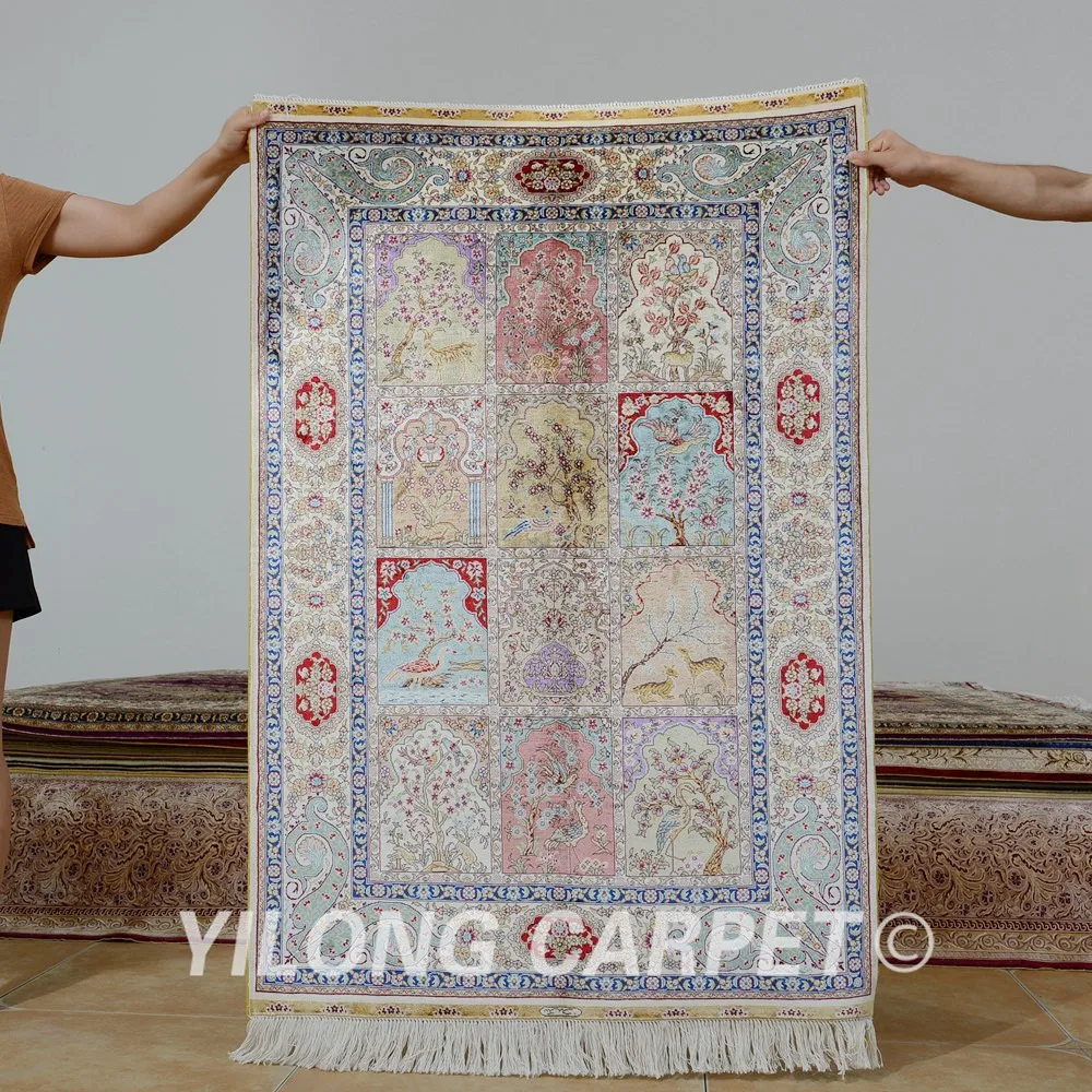 Yilong 3'x4. 5' античный персидский шелковый коврик садовый коврик четыре сезона восточные ковры на продажу(0549