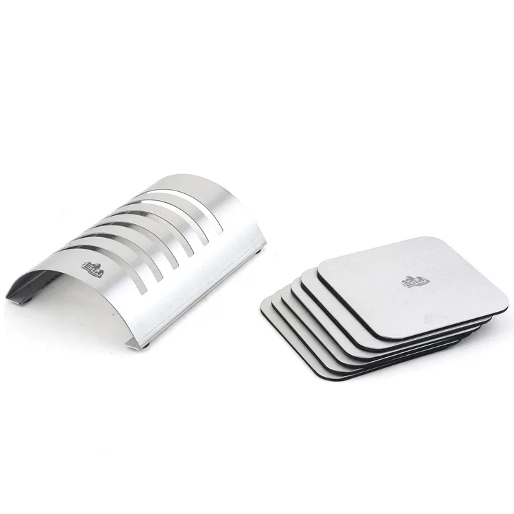 1set Square stainless steel wine coaster set creative insulation pad combination bowl mat 6pcs coasters+1pc shelf KJ 3012