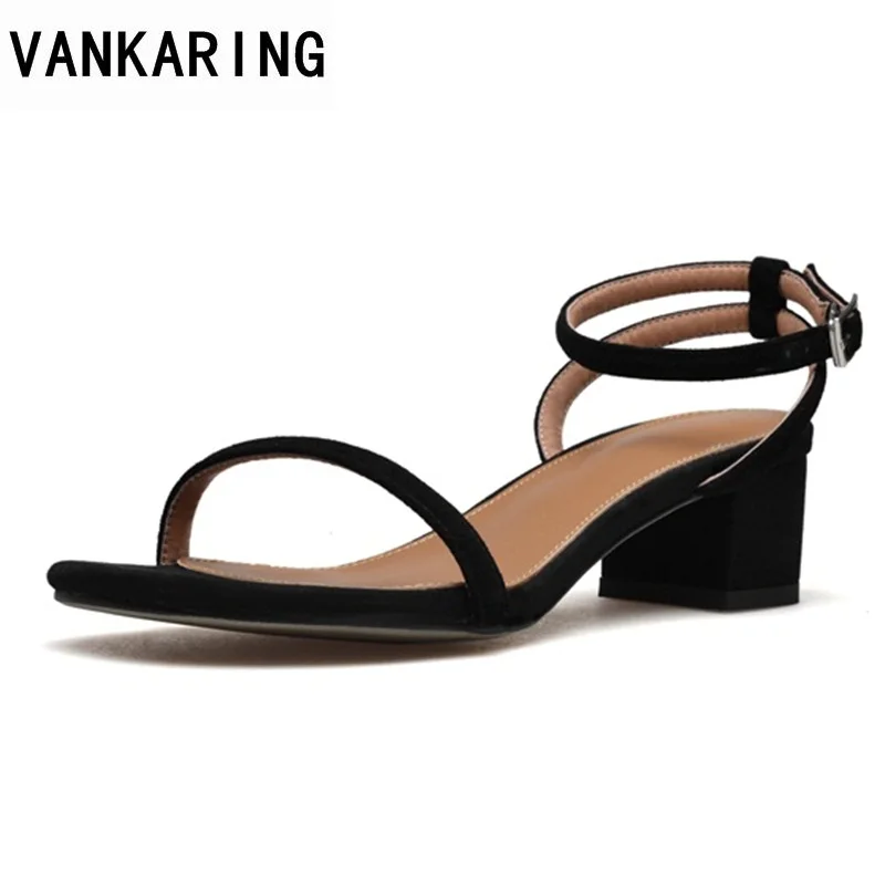 

VANKARING new high heels summer women sandals open toe style footwear 2018 suede fashion cross strap ladies party dress shoes
