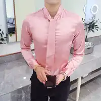 Shirt Men Korean Autumn Brand New Sexy Bow Neck Tuxedo Shirt Slim Fit Long Sleeve Solid Dress Shirts Social Men Clothes 5XL