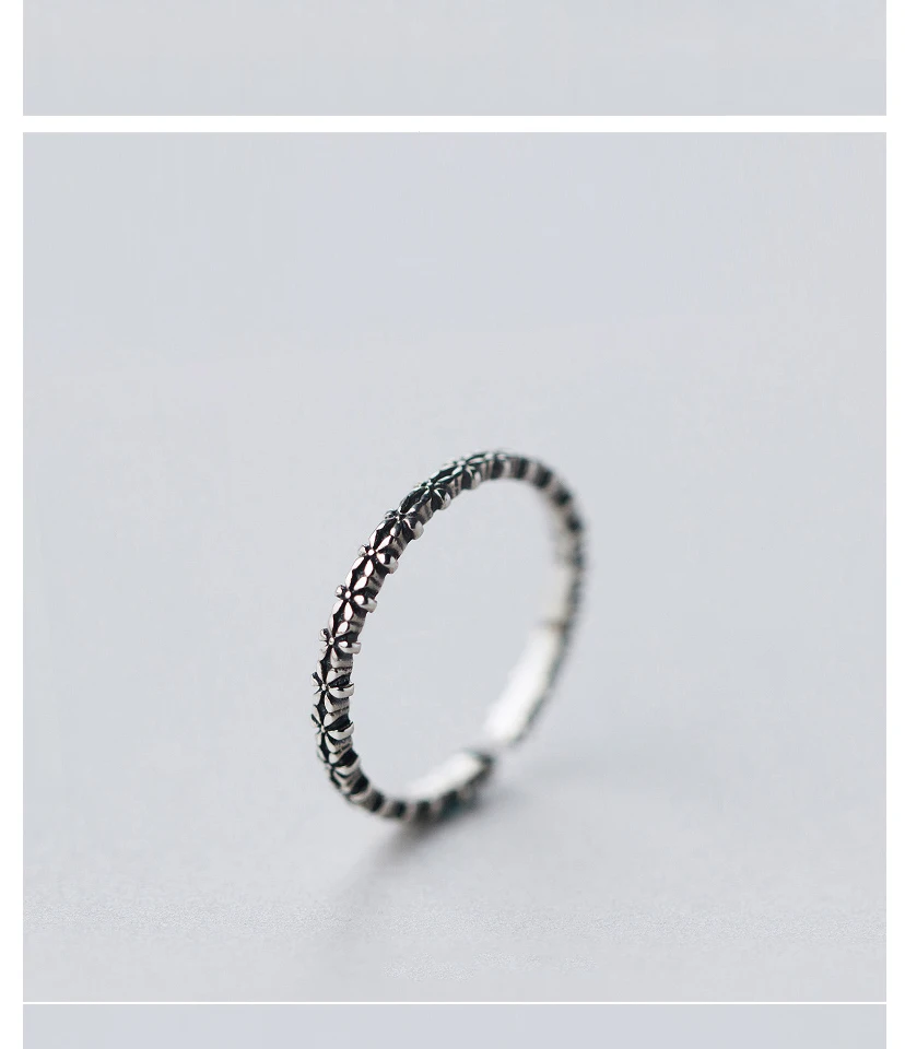 Genuine 925 Sterling Thai Silver Vintage Daisies Flower Stackable Rings For Women Fashion Jewelry Gift Open Ring For Lover Best (2)