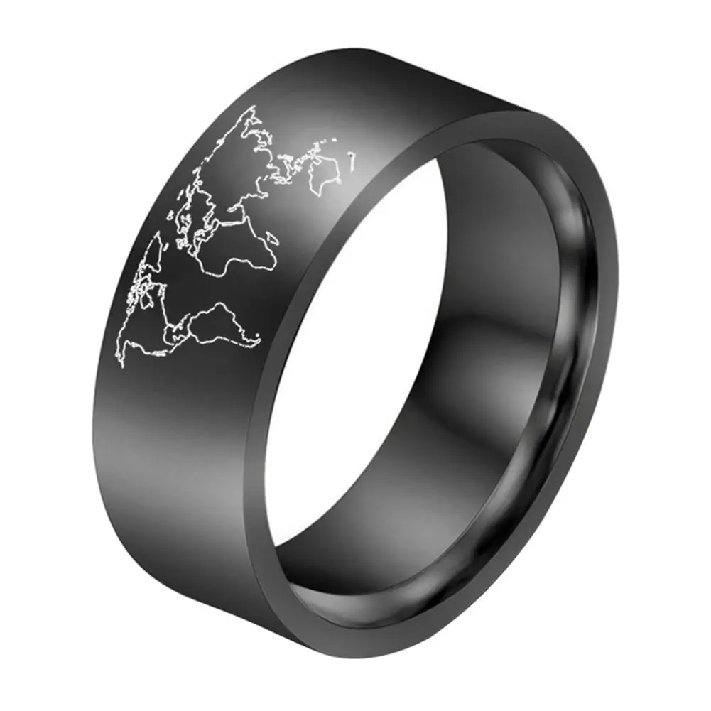 1Pc Men Fashion Jewelry Gift Titanuim Steel World Map Pattern Ring Band Decor | Украшения и аксессуары