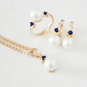 

Imitation Pearl Jewelry Sets Trendy Gold Color Jewelry Set New Fashion Necklace/Earring/Ring Jewelry Sets Women Jewelry