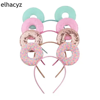 

10pcs/lot 3.3'' Sequin Donut Minnie Mouse Ears Hairband Girls 2020 Hot Sale Birthday Party Donut Headband Kids Hair Accessories