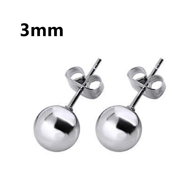 Sale 1Pair 3-10mm Simple Silver Black Ball earrings for women men Bead Unique mini Stud Earring