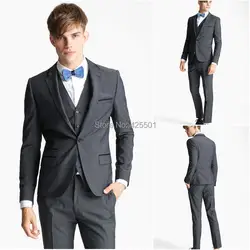 Свадебная мода Для мужчин Костюмы Slim Fit заказ моды 3 предмета классические брюки Бизнес костюм Для мужчин смокинг (куртка + Брюки для девочек