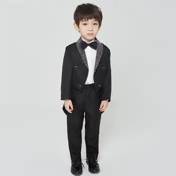 

2019 Kids Boys Formal Prom Blazer Suits Teens Boys Wedding Swallow-tail Top+Pants 2Pcs Tuxedo Sets Children Bow Tie Clothes Q292