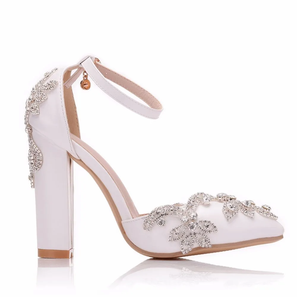 Crystal Queen White 11CM Rhinestone Sandals Pointed Shoes Women Sweet Luxury Platform Wedges Shoes Wedding heels High Heels