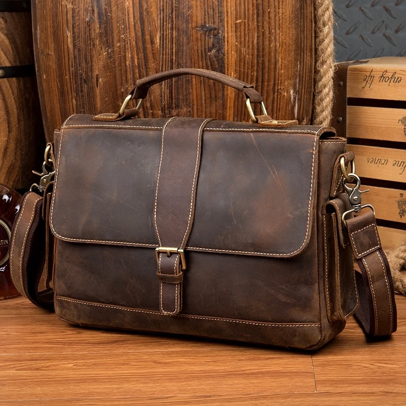 

2019 New Men Shoulder Bag Vintage Genuine Leather Men Bag Brand Vintage Crossbody Bags Male Briefcase Business Bag Tote