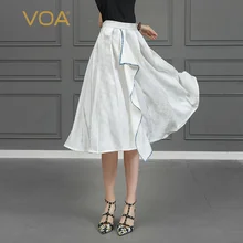Voa шёлковый жаккард плиссированные юбки женские белый Midi Полный юбка осень Повседневное одноцветное середины талии простые элегантные офисные платья C623