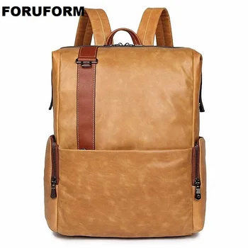 

Top Quality Genuine Cowhide First Layer Knapsack Male Computer Bag School Bags Vintage Genuine Leather Rucksack Men LI-2455