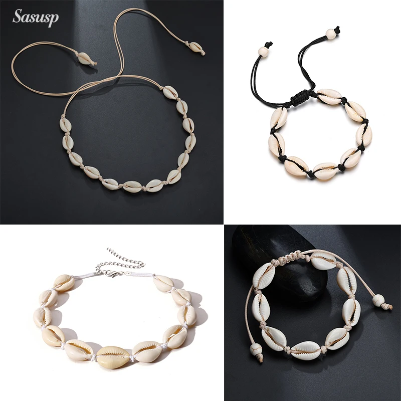 

Sasusp Trendy Womens Summer Jewelry Black Rope Chain Natural Shell Choker Necklace Sea shell Beach Collar Necklace Gifts 2019