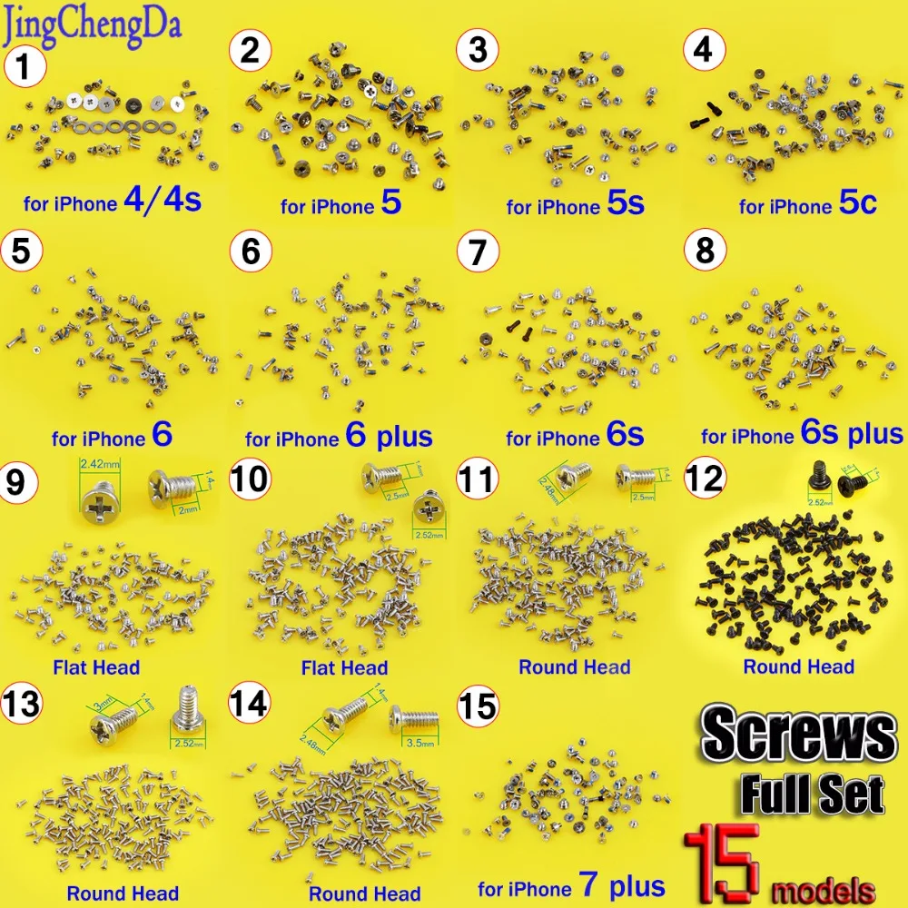 

JCD Cell Phone Screws M1.4 * 2 /1.4*2/1.4*3/1.4*3.5mm for Xiaomi Screws Full Screw Set for iPhone Repair bolt Complete