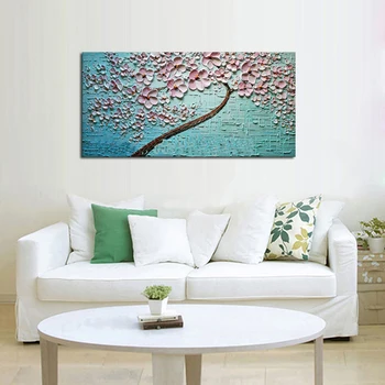 

Handmade Abstract Pink Flower Tree On Canvas Wall Art Unique Gift Oil Painting