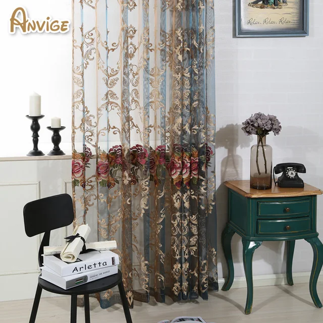 Luxury Embroidered Sheer Curtain Tulle Curtains Voile For Living Luxury Embroidered Sheer Curtain Tulle Curtains Voile For Living Room Window Treatment Bedroom Transpa D