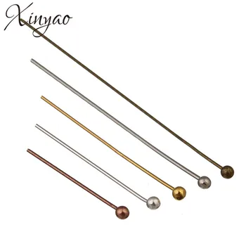 

XINYAO 200pcs Gold Silver Color Ball Head Pins Length 20 25 30 40 50 mm Head Pins For Jewelry Making Findings Dia 0.5mm F352