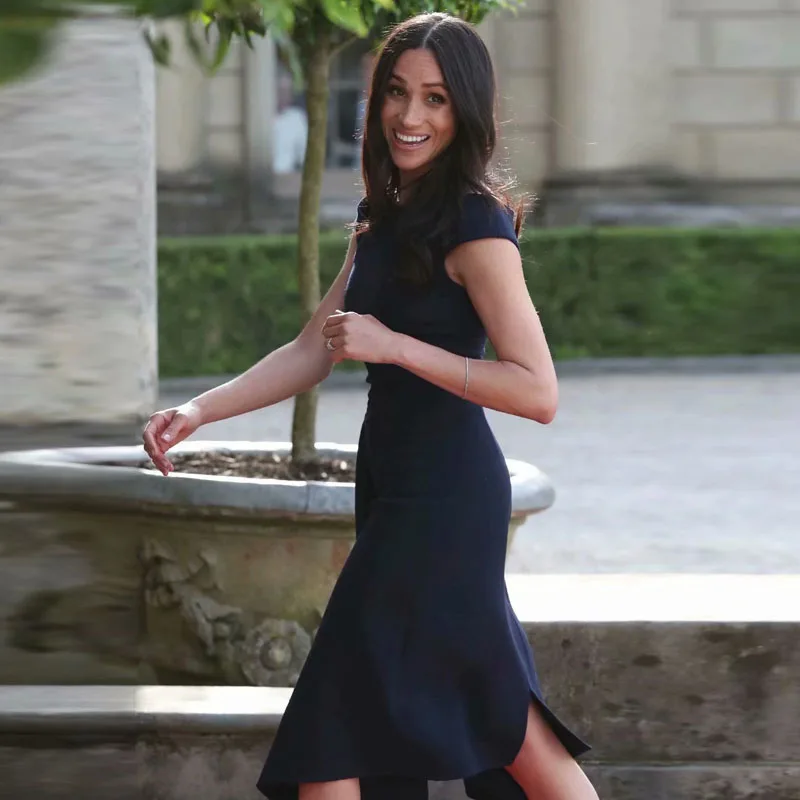 Kate Middleton же T Station офисные OL темно-синие женские летние новые модные сексуальные Необычные Вечерние платья миди на одно плечо