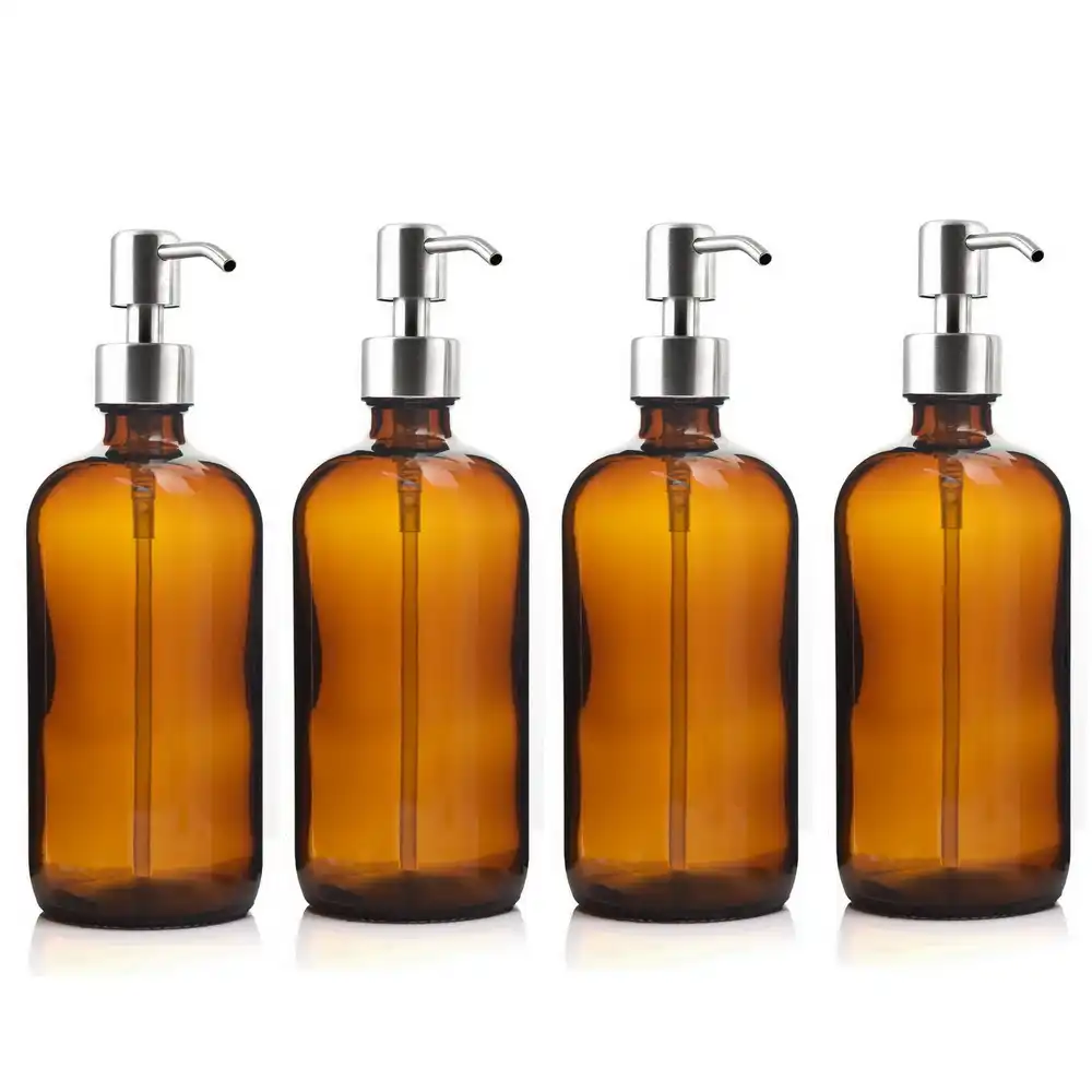 4 Stuks 500 Ml Amber Glas Pomp Fles Met Rvs Lotion Pomp Voor Badkamer Essentiele Olien Shampoo Vloeibare Zeep Dispenser Refillable Bottles Aliexpress