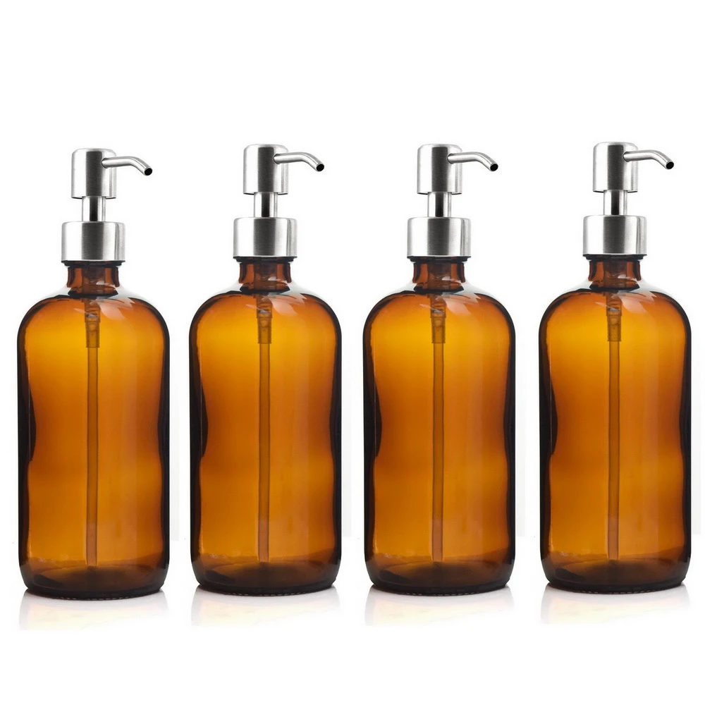 500ml Amber Glass Pump Bottle with Stainless Steel Lotion Pump Bathroom Essential Oils Shampoo Liquid Soap Dispenser|Refillable Bottles| - AliExpress