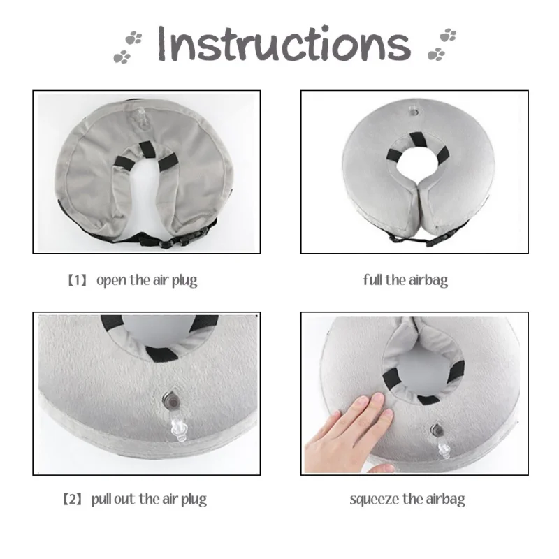 Надувной ошейник для домашних животных, универсальный плюшевый ошейник на молнии для собак, ПВХ, регулируемая защита от укуса, заживление ран, ошейник для шеи, ремни