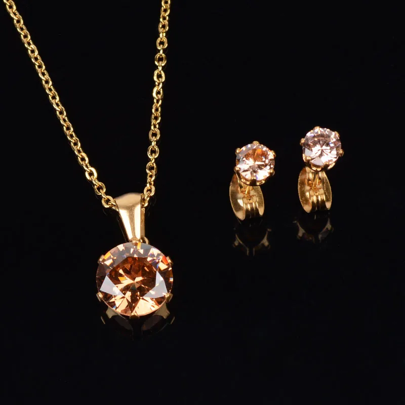 orange zircon gold necklace / earnail