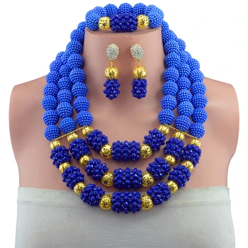 

Fashion Blue Plated Crystal Necklace Earring Jewelry Sets Trendy Nigerian Wedding African Beads Jewelry Sets Party Costume