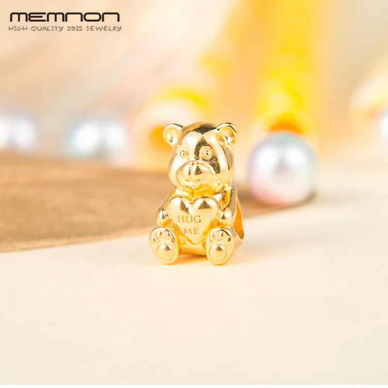 

Spring Authentic 925 Sterling Silver Bead Charms Fit Bracelet Bangle DIY Theodore Bear Charm Shine Gold Color Hug Me BE1243