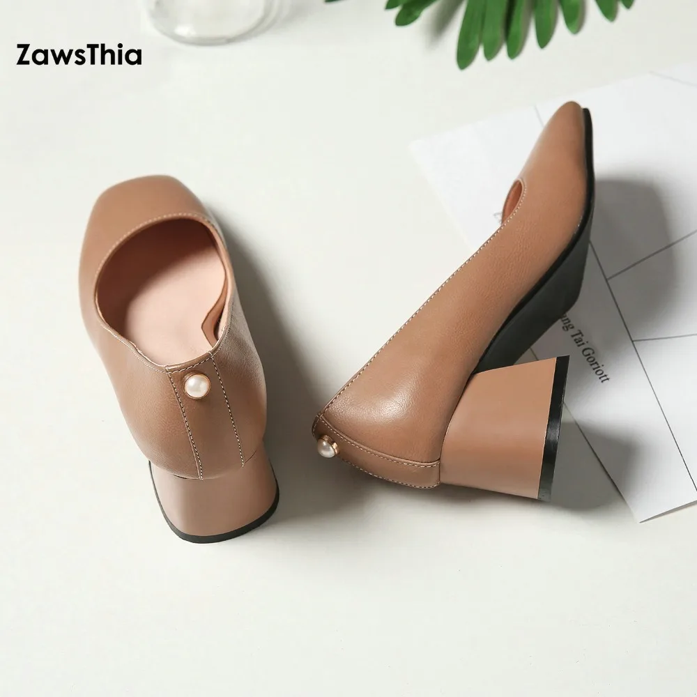 ZawsThia/Новинка весны 2019 офисные туфли лодочки из искусственной кожи на высоком
