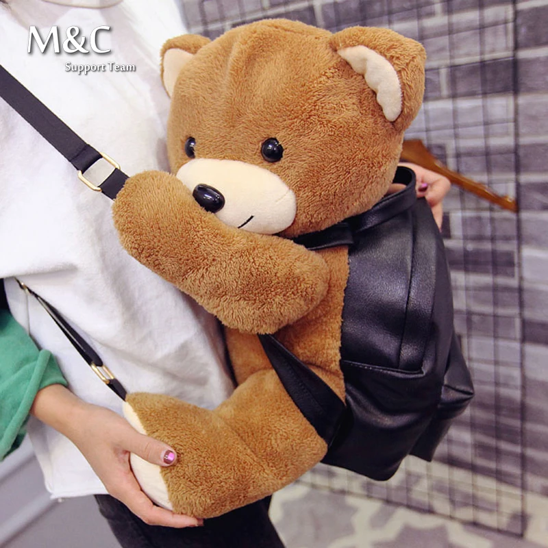 New 2016 Women Backpacks Bags Girls Fashion Leather Backpack Teddy Bear