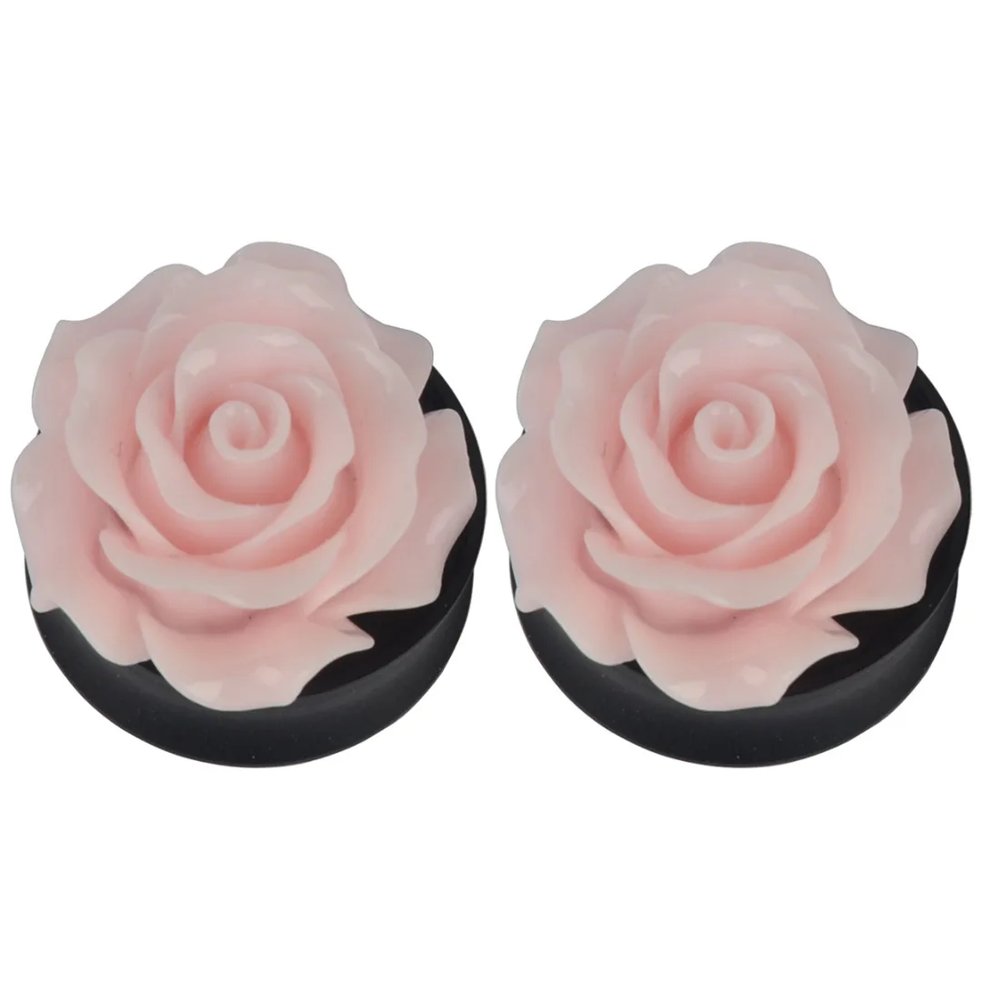 1Pair Rose Acrylic Double Saddle Ear Plugs Fashion r Ear Gauge Plugs Tunnels Stretcher Expander For Women Jewelry 8mm-25mm