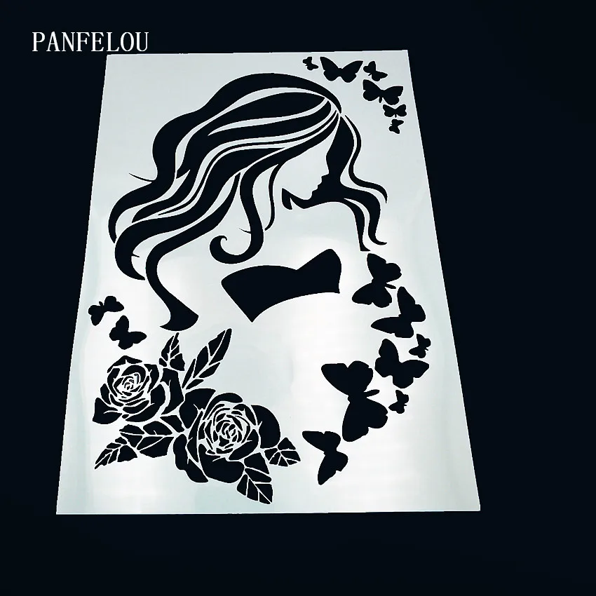 

29.5*21cm Garden girl scrapbook stencils spray plastic mold shield DIY cake hollow Embellishment printing lace ruler