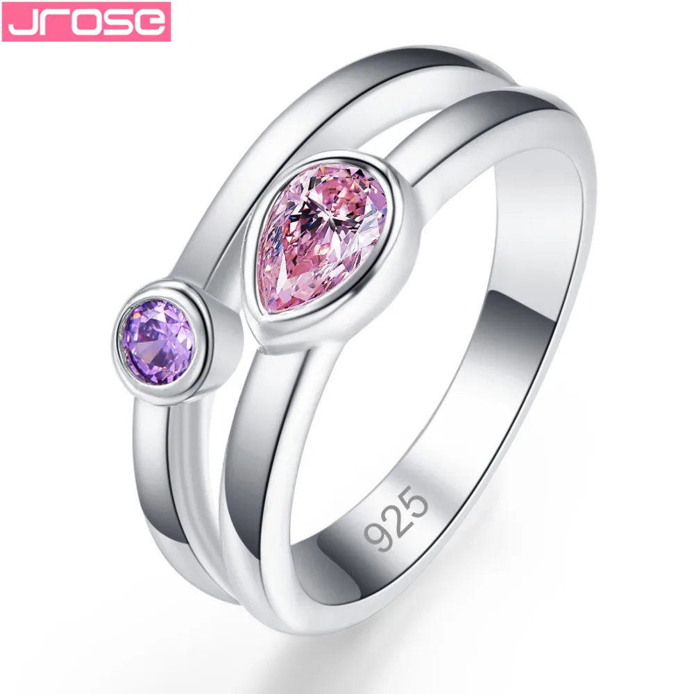 

JROSE Wedding Women Bride Pink Red Yellow Purple Cubic Zirconia Fashion Jewelry Silver Ring Size 6 7 8 9 Beautiful Gorgeous Gift
