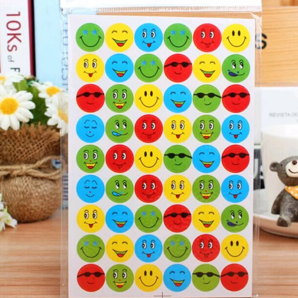 10 Sheets Children Smile Face Reward Stickers School Teacher Merit Praise Class Sticky Paper Lable Wholesale