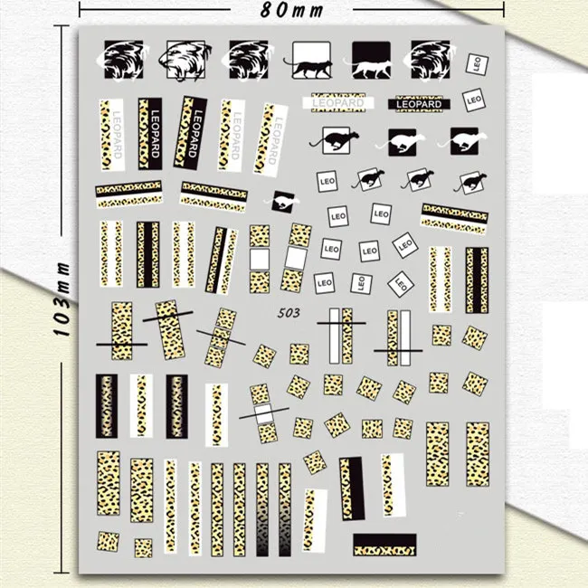 1 с буквами на листе слова наклейки для ногтей этнический знак текст 3D наклейки для ногтей Leopard клейкая наклейка s дизайн ногтей Обертывания Маникюр украшения - Цвет: A503