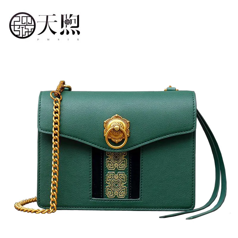 

Pmsix2018 high-quality luxury fashion new high-grade cowhide Chinese wind original cowhide new shoulder Messenger small square b