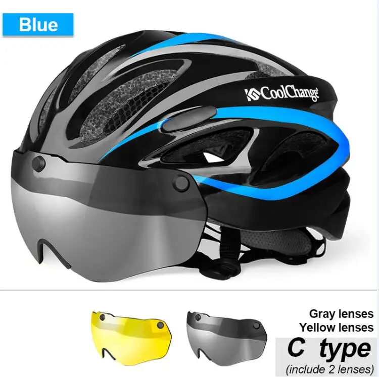 Blue 2 Lenses A Coolchangle дорожный велосипедный шлем EPS сетка от насекомых велосипедный шлем MTB велосипедный цельный литой шлем с очками - Цвет: Blue 2 Lenses A