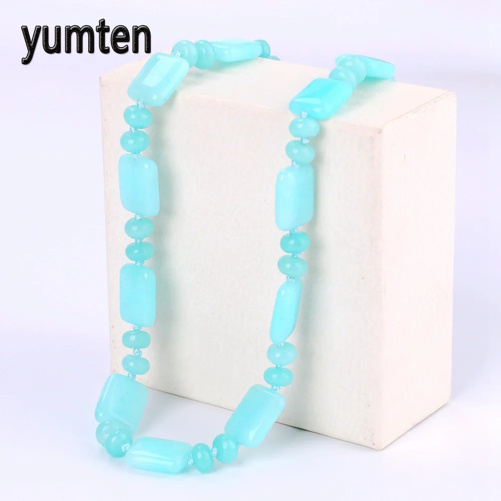 

Yumten Nature Aquamarine Beads Chain Necklace For Women Ladies Gemstone Fine Jewelry Charms Lot Stone Colar Feminino Delicado