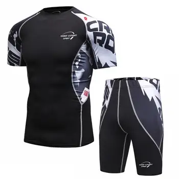 

2017 Men Men Compression Shirt Basic Short Sleeve 3D Print Hot MMA Rashguard Tights Leather Men T-Shirts