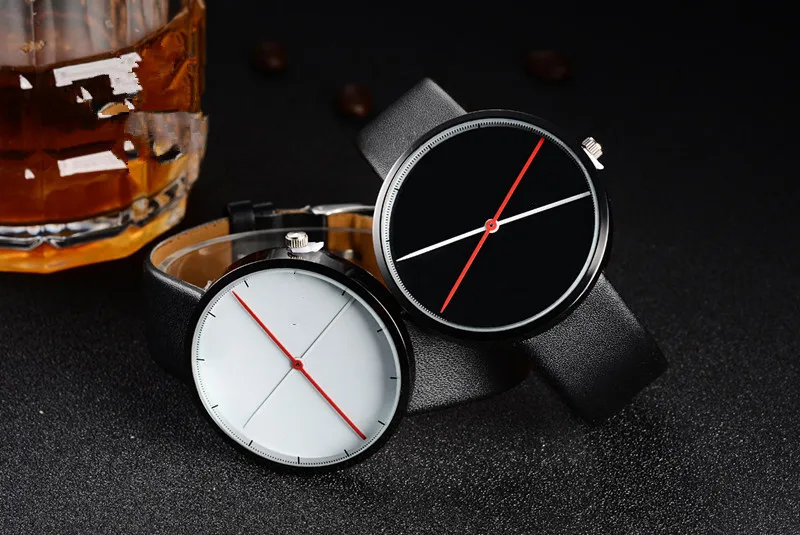 Новые модные креативные часы с двумя иглами PU пояс удобные подарочные часы для мужчин