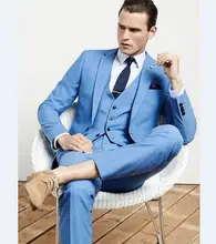 2019 Fashion Mens Slim Fit Business Suit Mens Custom Made Notch Lapel Tuxedo One Button Suits 3 Pieces Set Jacket Vest Pant pocket notch lapel grid one button coat