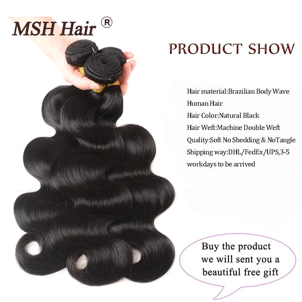 Baratos Mechones de cabello humano postizo brasileño de la onda del cuerpo del pelo de la MSH con 4*4 Cierre de encaje 130% densidad no Remy medio Ratio