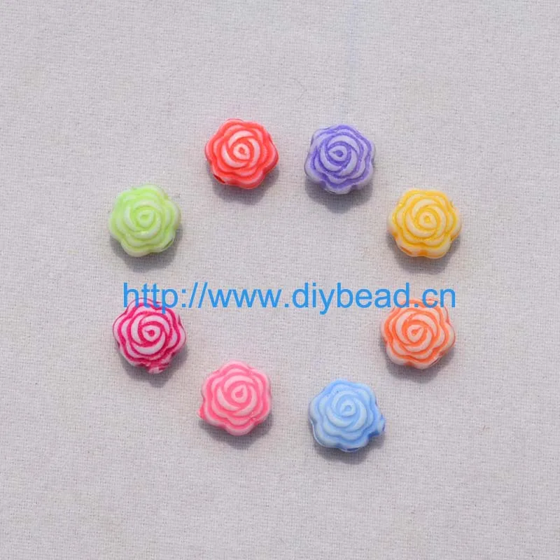 

100pieces DIY Jewelry Handcraft Accessory Antique Acrylic Beads 8MM Round Shape Mix Color Cartoon Retro Rose Bracelet Findings