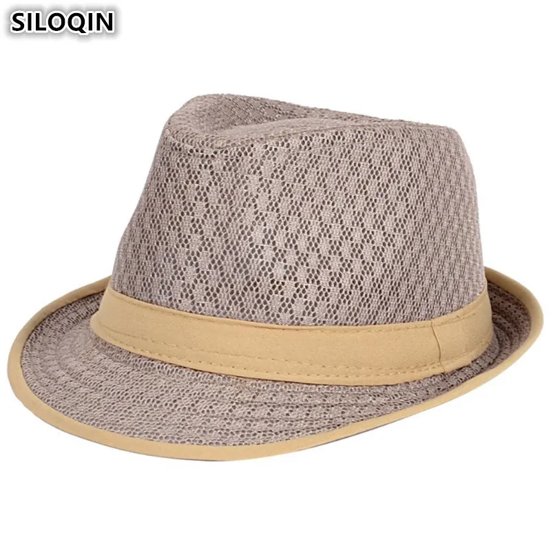 Siloqin Adult Men's Fedoras Straw Hat 2019 New Summer Mesh Breathable