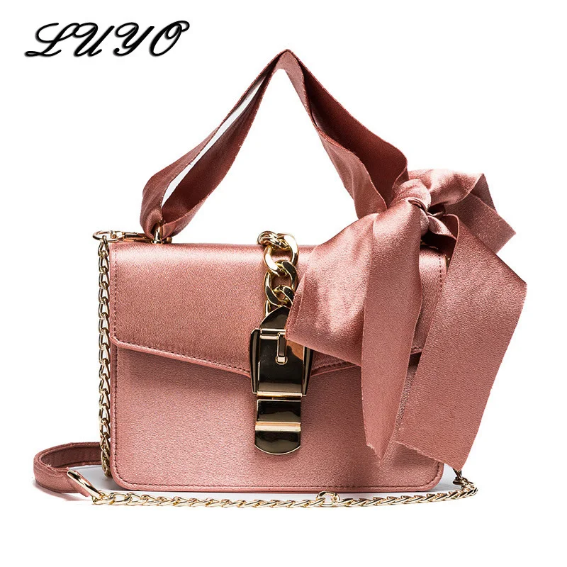 

Ladies Fashion Solid Color Messenger Bags Luxury Handbags Women Bags Designer Bowknot Chain Flap Shoulder Bags Female Shopping