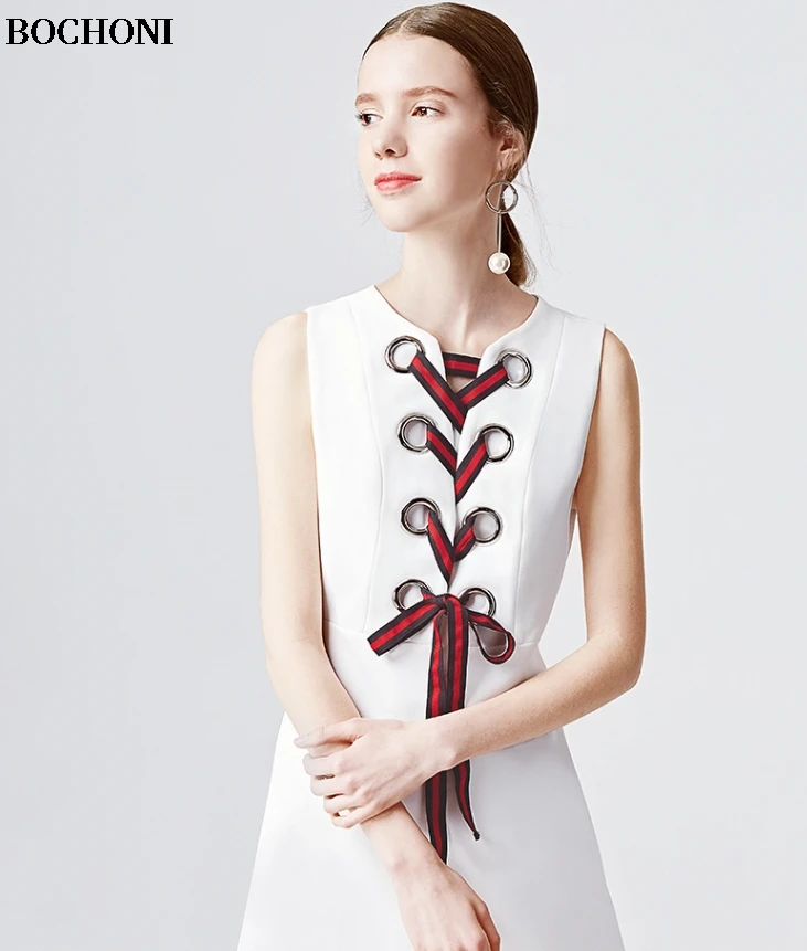 BOCHONI 2018 новинка белый тонкий рукавов Для женщин costom платье|dress dress dress|sleeveless