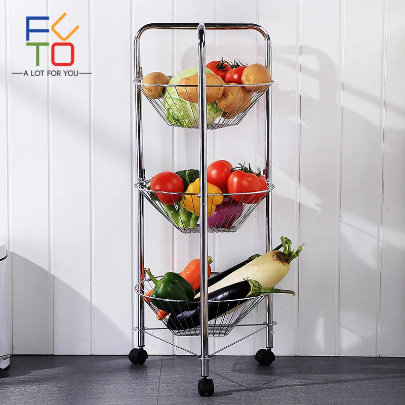 

3-Tier Metal Fruit Storage Basket Rolling Storage Rack Kitchen Vegetables Organizer Storage Metal Wire Holder