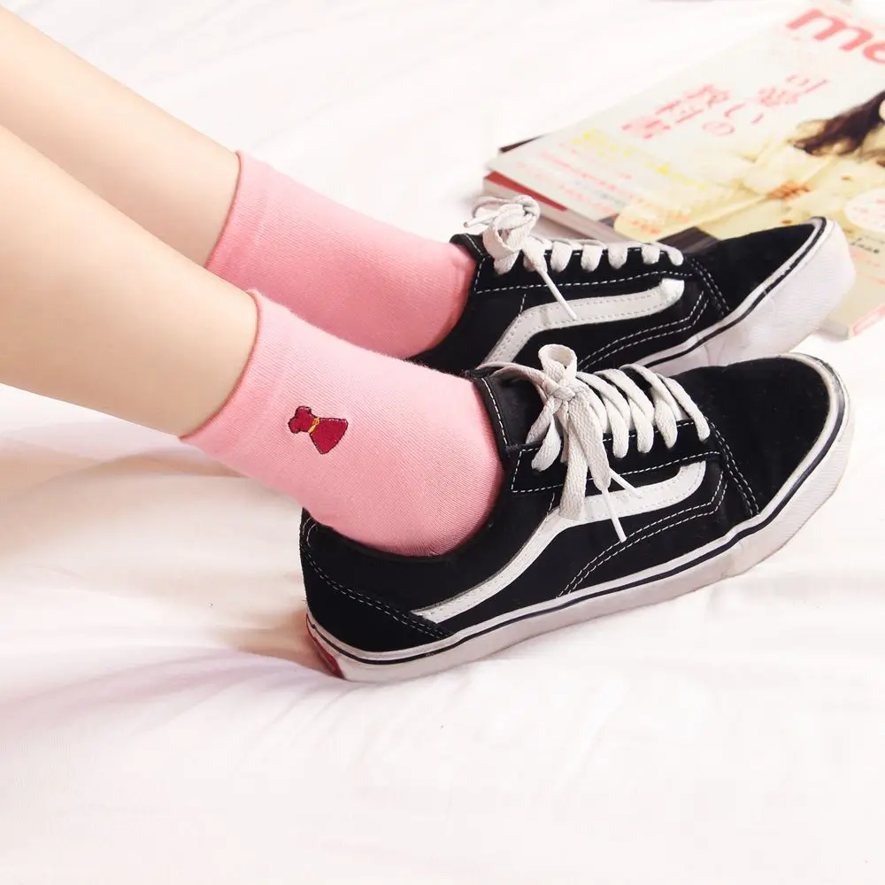 Вышитые Хлопковые женские носки с подарочной коробкой милые розовые носки до щиколотки японский жаккардовый стиль колледжа 3 пары 117